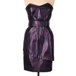 Reiss Metallic Purple Textured Cocktail Strapless Mini Bodycon Dress